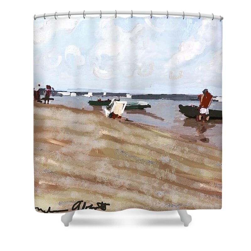 Gloucesterma Shower Curtain featuring the photograph Boats Beached At Ten Pound Island July by Melissa Abbott