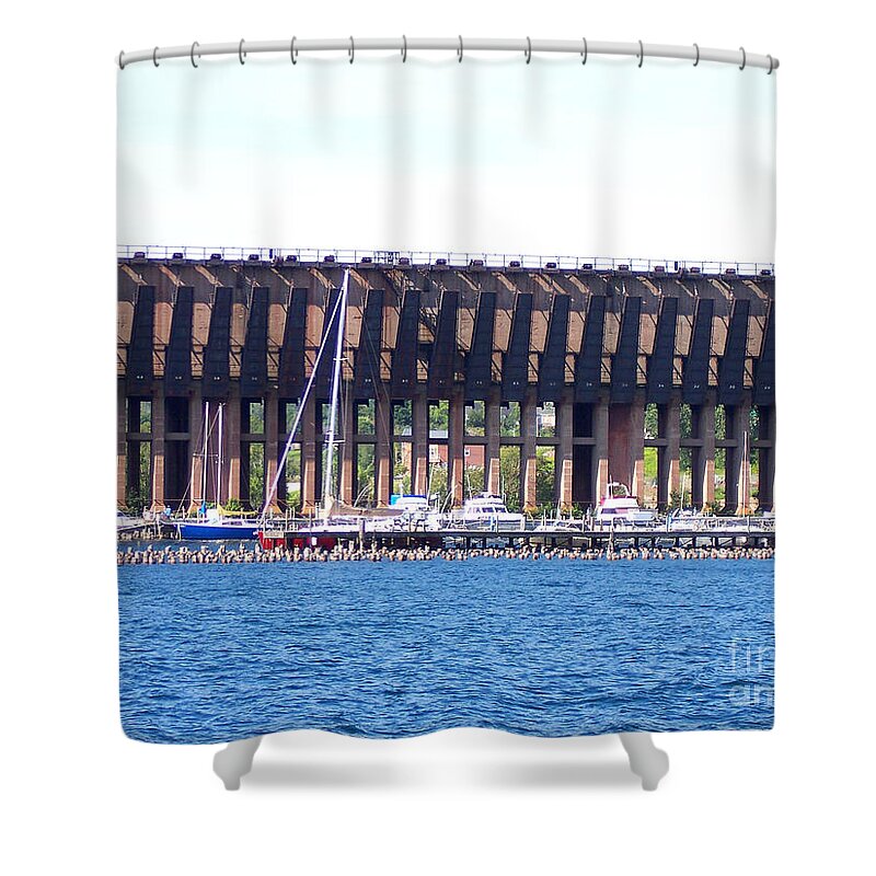 Boats Shower Curtain featuring the photograph Boats Docked on Lake Superior by Phil Perkins