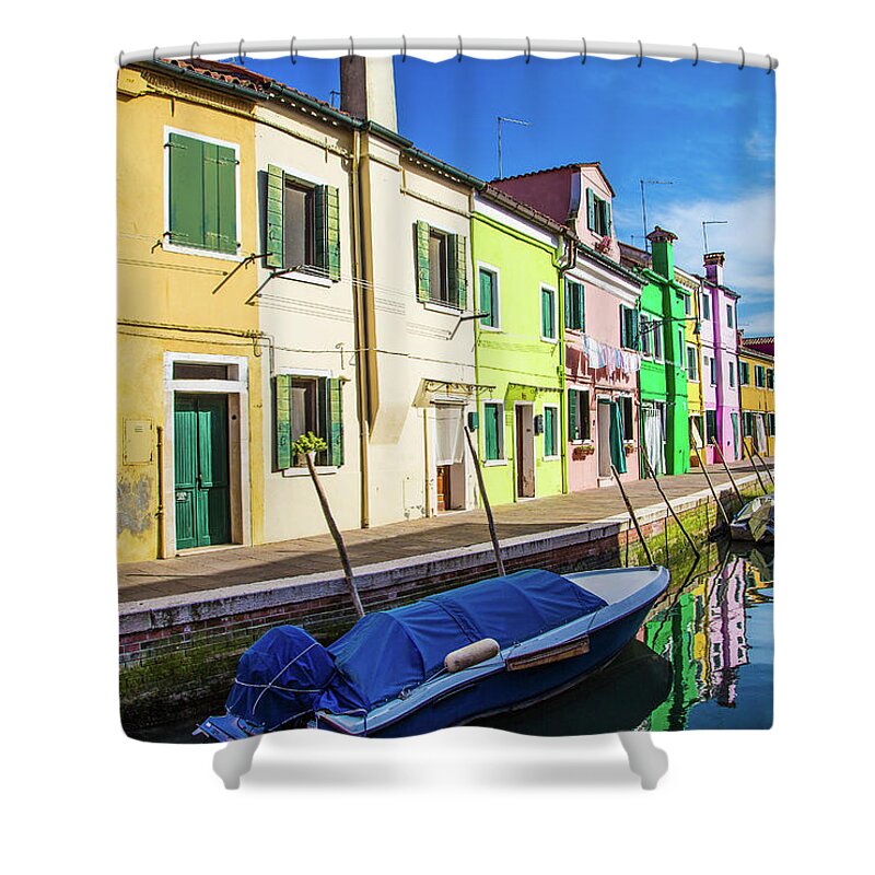 Burano Shower Curtain featuring the photograph Boats in Burano by Darryl Brooks
