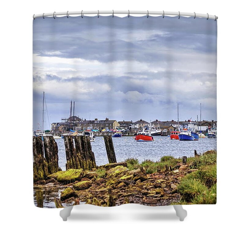 River Shower Curtain featuring the photograph Boats On The River Coquet At Amble by Jeff Townsend