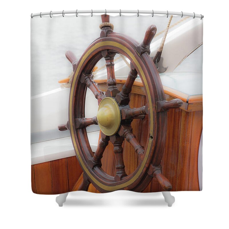 Copenhagen Shower Curtain featuring the photograph Boat's wheel by Agnes Caruso