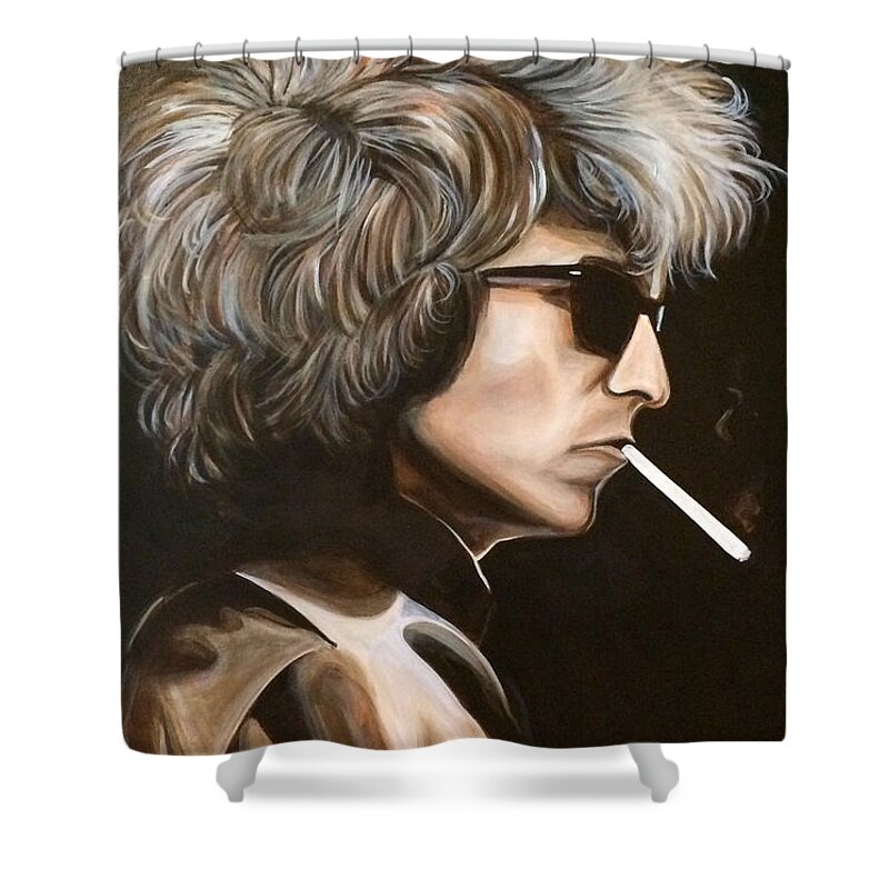 Bob Shower Curtain featuring the painting Bob Dylan by Suzette Castro