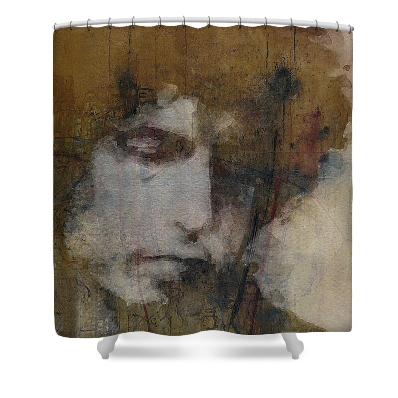 Bob Dylan Shower Curtain featuring the mixed media Bob Dylan - The Times They Are A Changin' by Paul Lovering