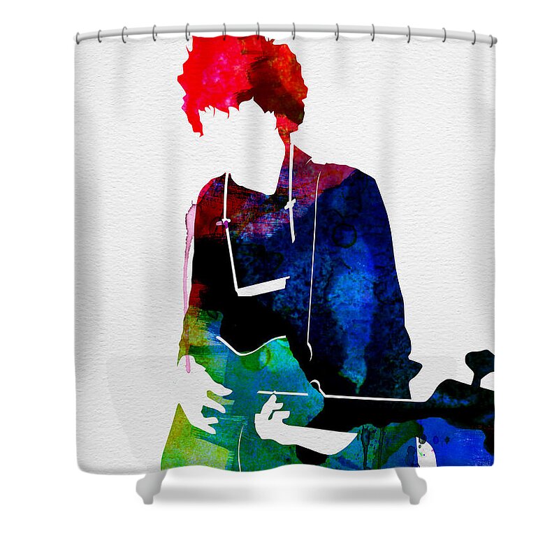 Bob Dylan Shower Curtain featuring the painting Bob Watercolor by Naxart Studio