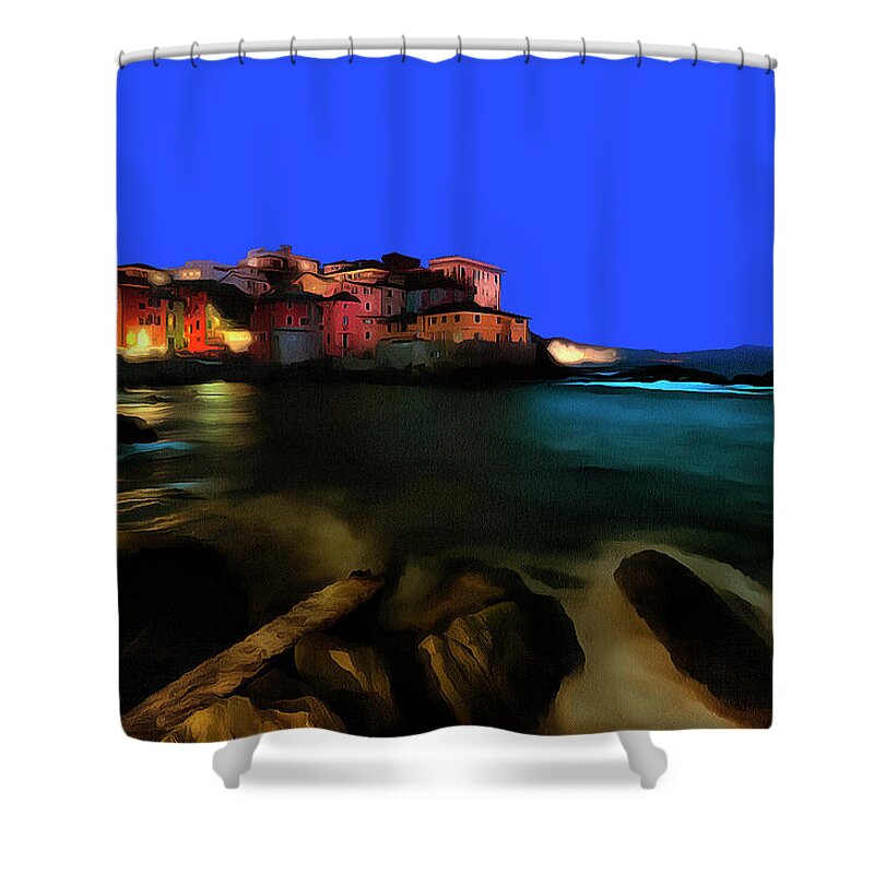 Boccadasse Shower Curtain featuring the photograph BOCCADASSE BY NIGHT paint by Enrico Pelos