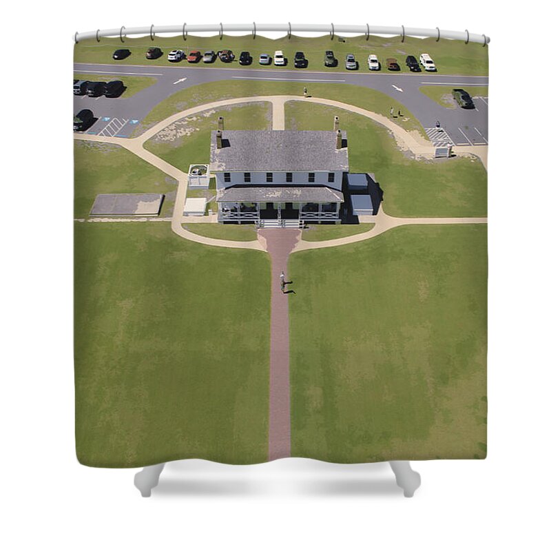 Bodie Island Shower Curtain featuring the digital art Bodie Island Keepers Quarters inland view by Darrell Foster
