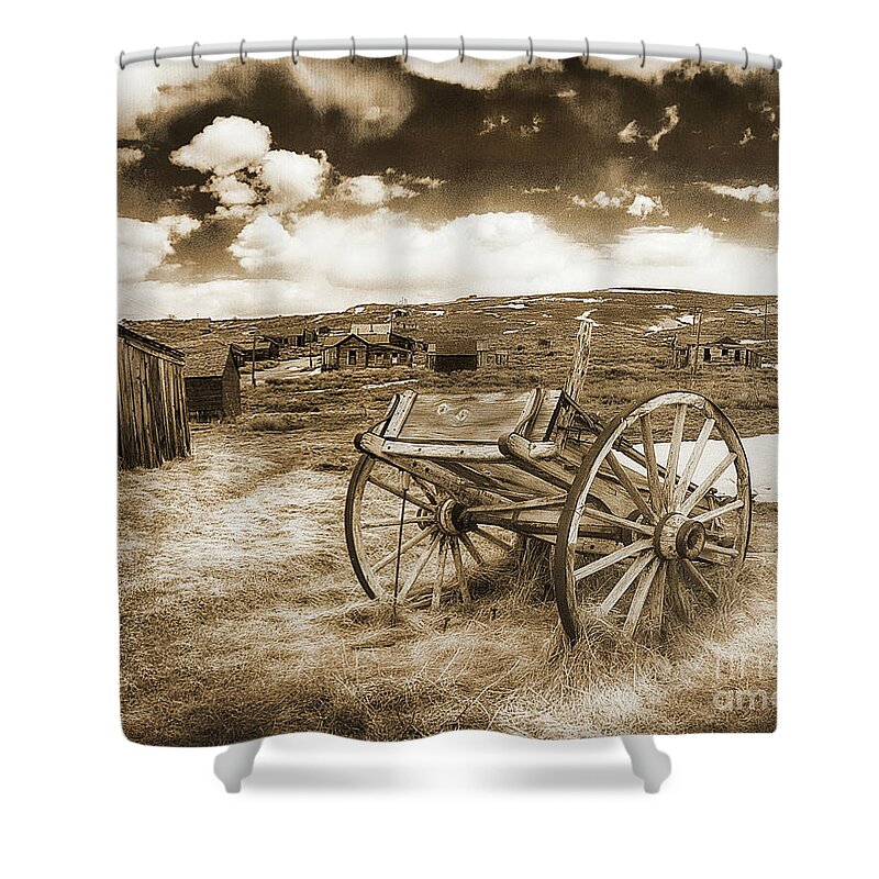 Bodie Shower Curtain featuring the photograph BODIE WAGON, Bodie Ghost Town, California by Don Schimmel