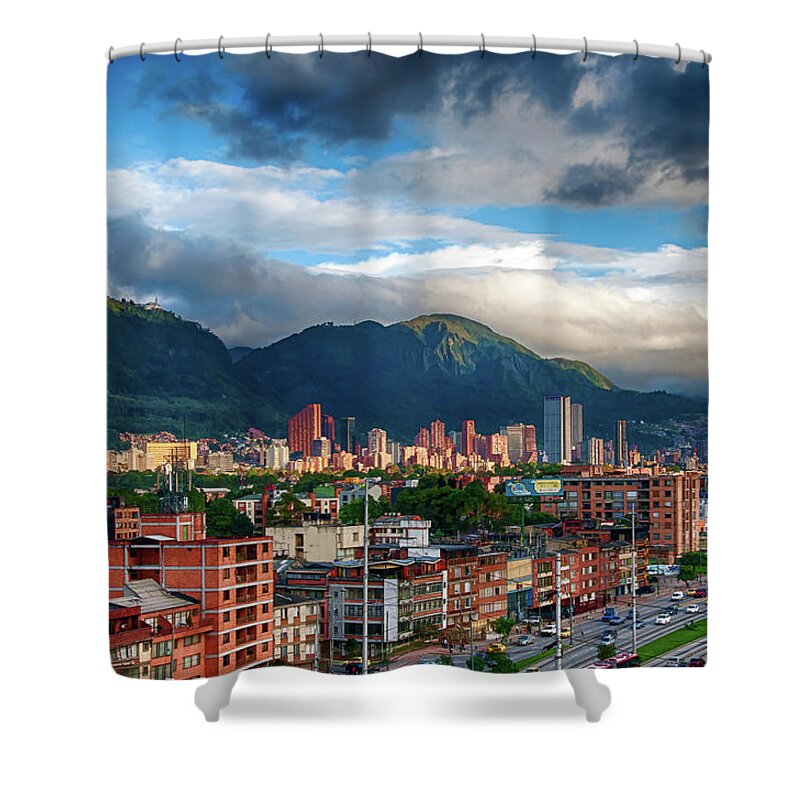 Aerial Shower Curtain featuring the photograph Bogota by Maria Coulson