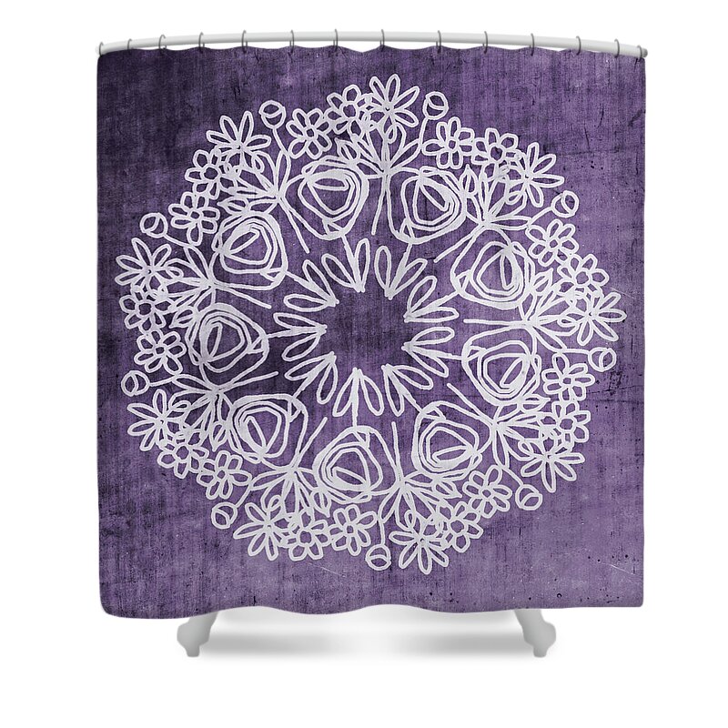Boho Shower Curtain featuring the mixed media Boho Floral Mandala 2- Art by Linda Woods by Linda Woods