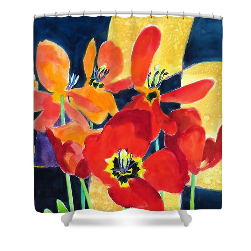 Painting Shower Curtain featuring the painting Bold Quilted Tulips by Kathy Braud