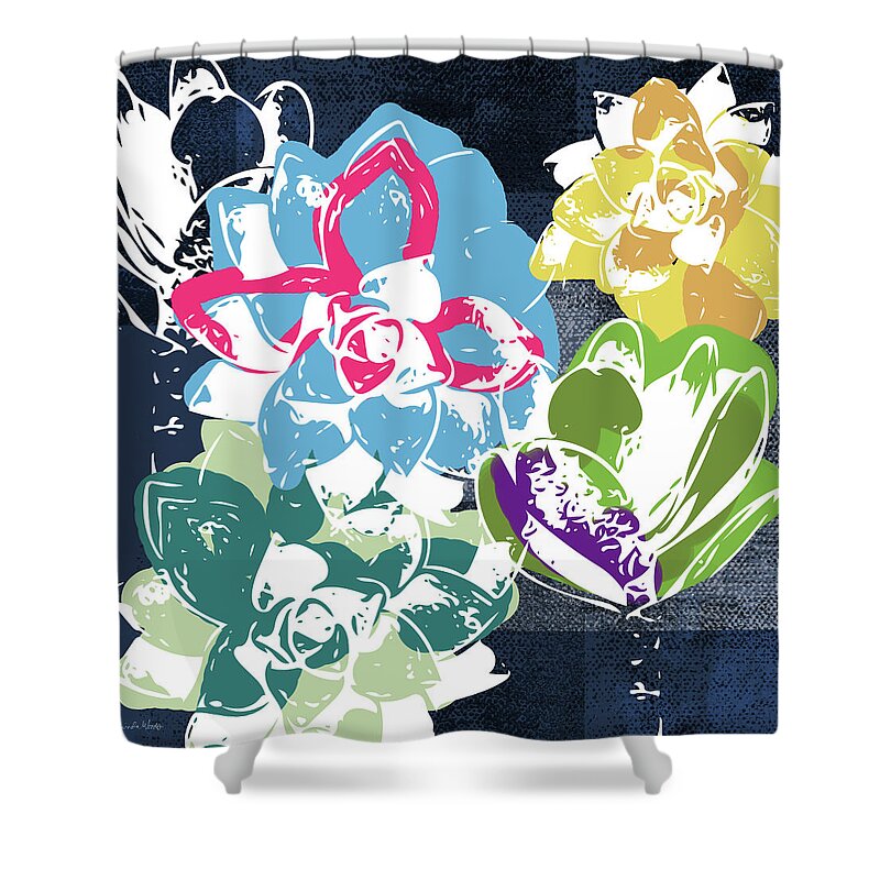 Succulents Shower Curtain featuring the mixed media Bold Succulents 2- Art by Linda Woods by Linda Woods