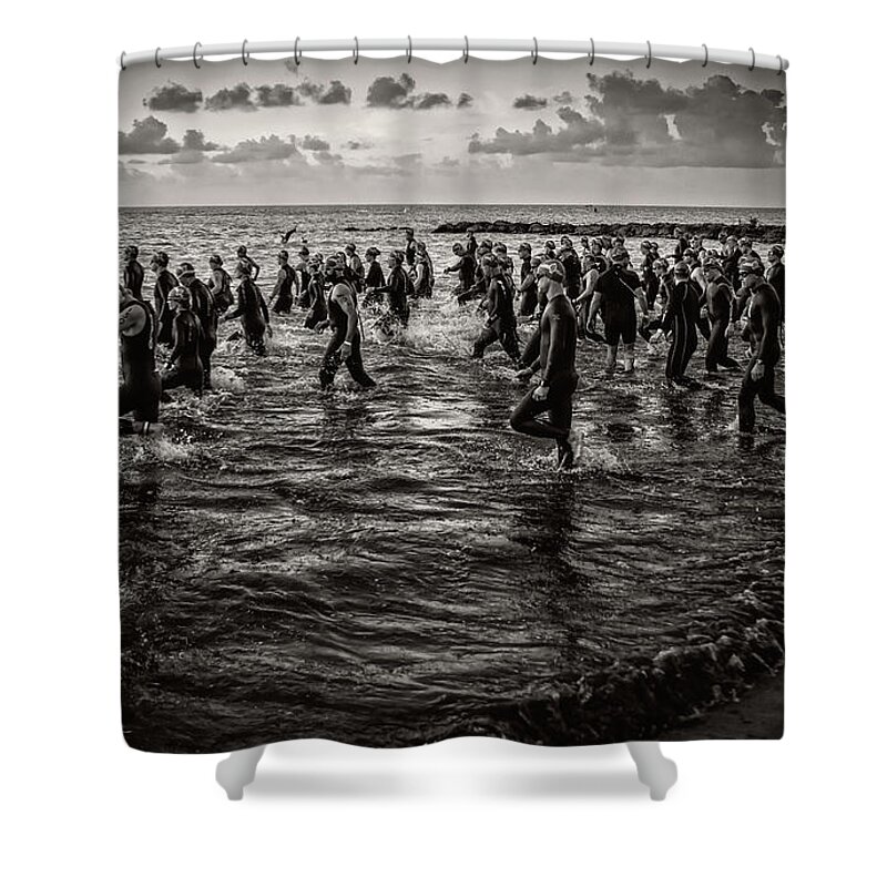 Landscape Shower Curtain featuring the photograph Bone Island Triathletes by Joe Shrader