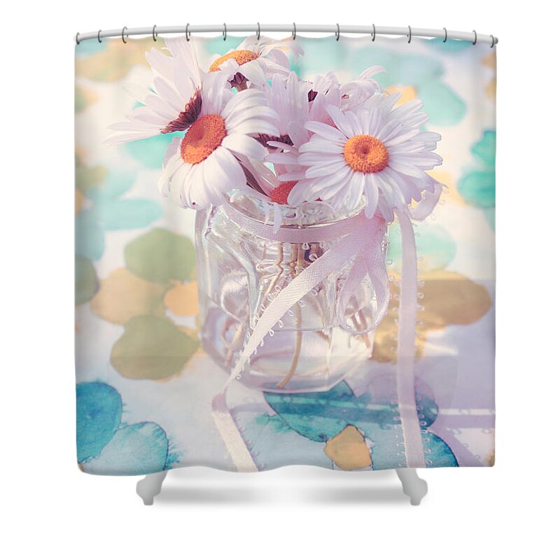 Daisies Shower Curtain featuring the photograph Bonheur en Pot 03 - s02a by Aimelle Ml
