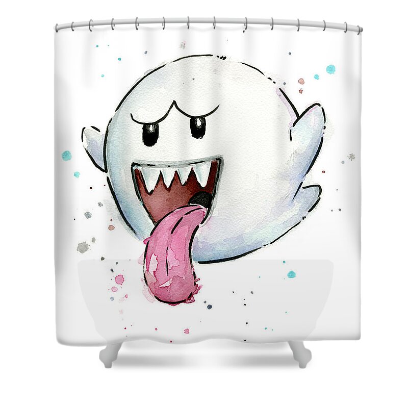 Watercolor Shower Curtain featuring the painting Boo Ghost Watercolor by Olga Shvartsur