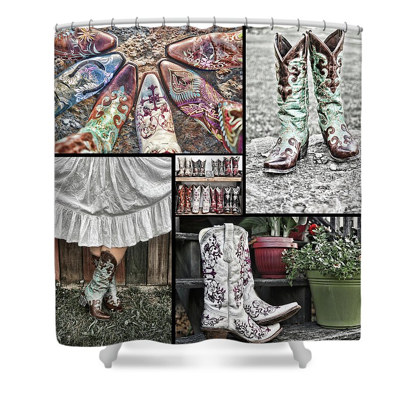 Boot Collage Shower Curtain featuring the photograph Boot Collage by Sharon Popek