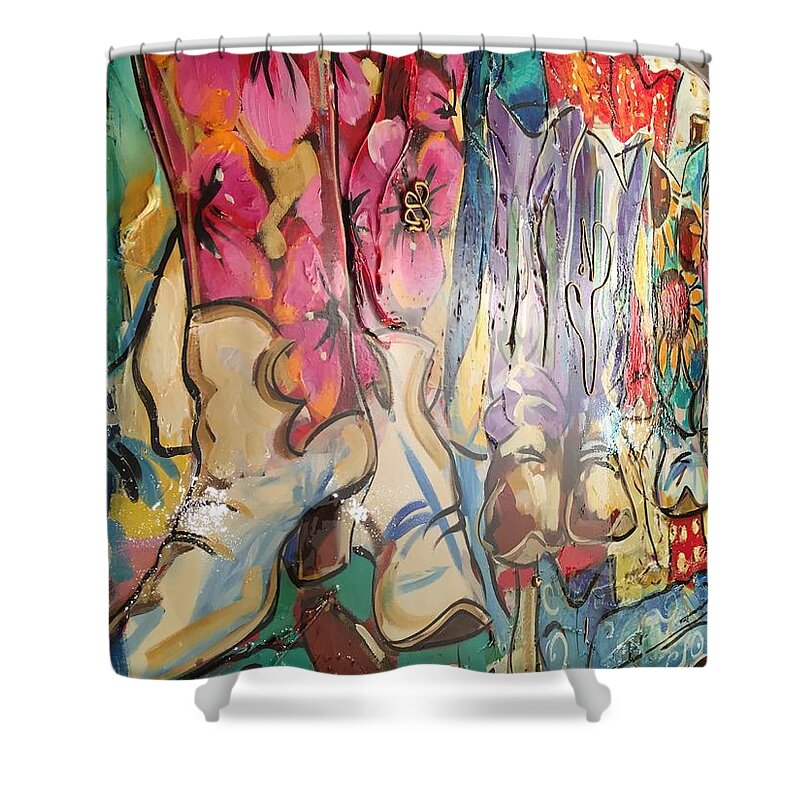Western Shower Curtain featuring the painting Boots On The Ground by Heather Roddy