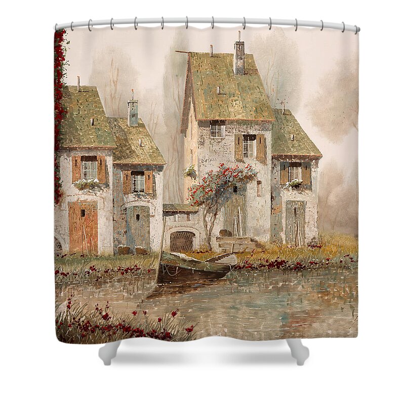 Wood Shower Curtain featuring the painting Borgo Nebbioso by Guido Borelli