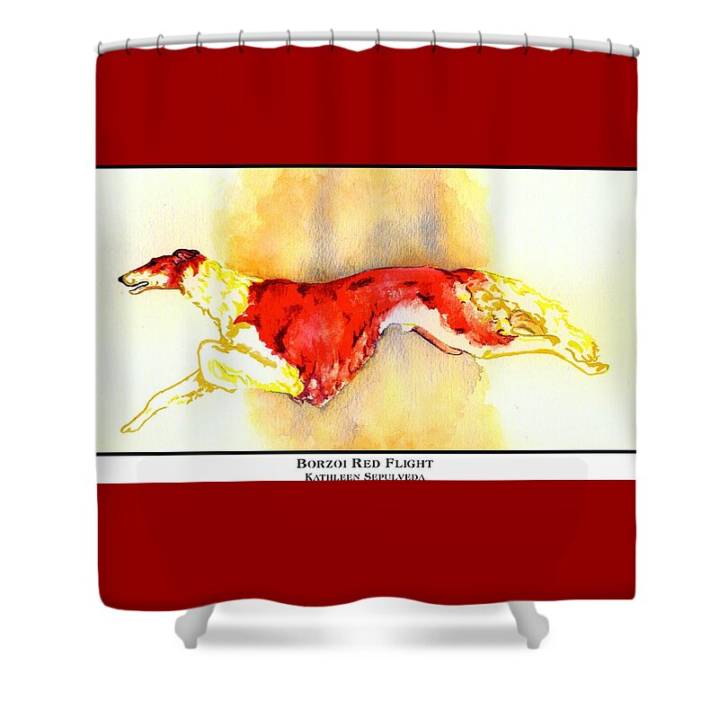 Borzoi Shower Curtain featuring the digital art Borzoi Red Flight by Kathleen Sepulveda