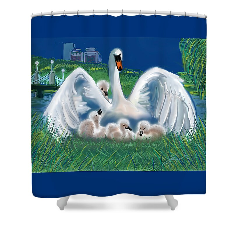 Martin Richard Shower Curtain featuring the digital art Boston Embraces Her Own by Jean Pacheco Ravinski