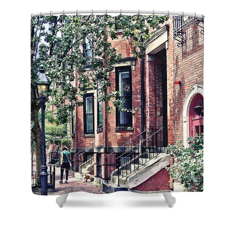 Boston Shower Curtain featuring the photograph Boston MA - Walking the Dog on Mount Vernon Street by Susan Savad