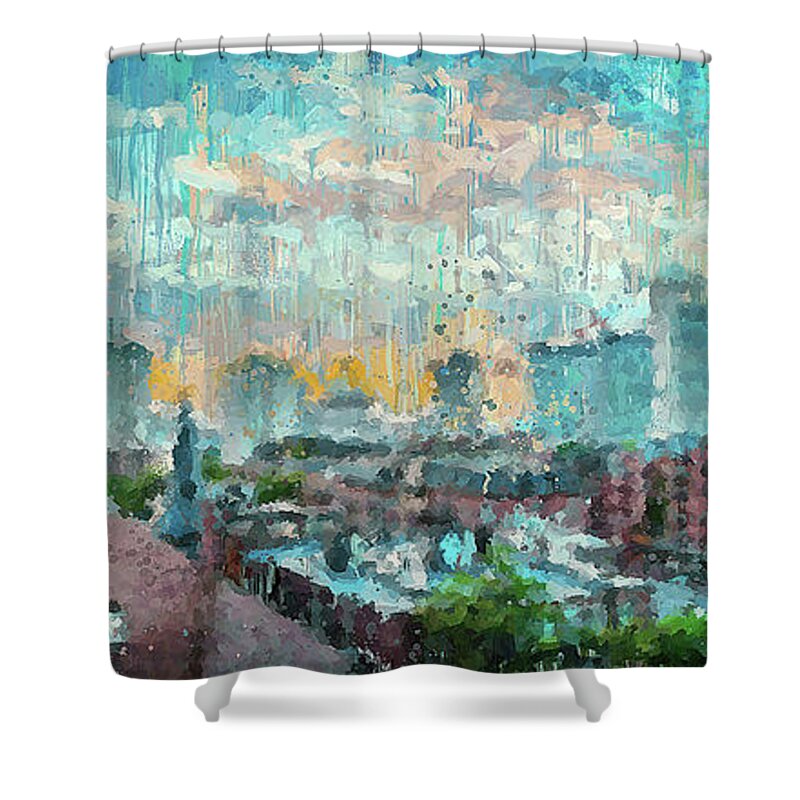 Boston Shower Curtain featuring the painting Boston, Panorama - 06 by AM FineArtPrints