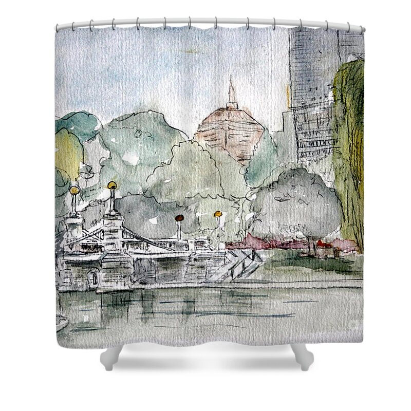 Boston Shower Curtain featuring the painting Boston Public Gardens Bridge by Julie Lueders 