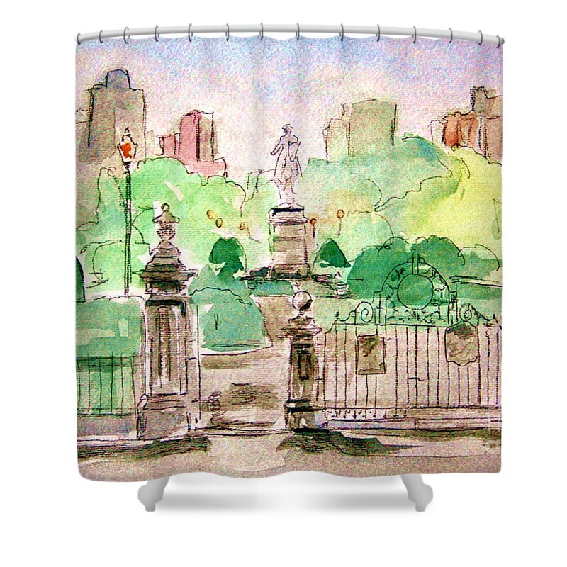 Boston Public Gardens Shower Curtain featuring the painting Boston Public Gardens by Julie Lueders 