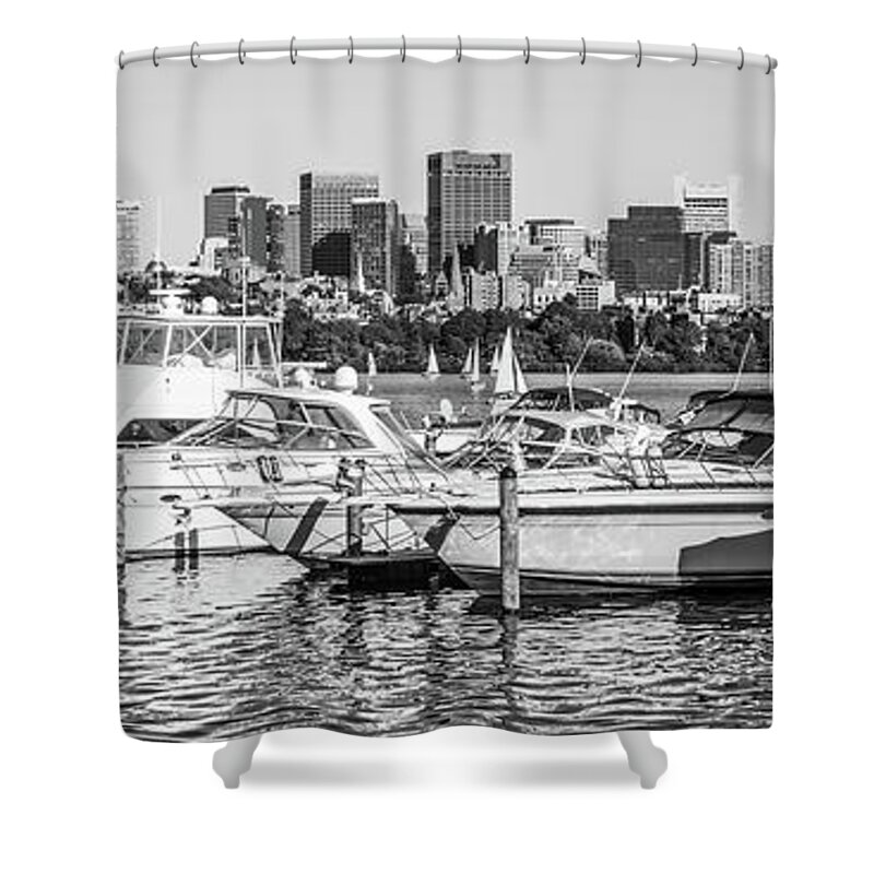 America Shower Curtain featuring the photograph Boston Skyline Black and White Panoramic Photo by Paul Velgos