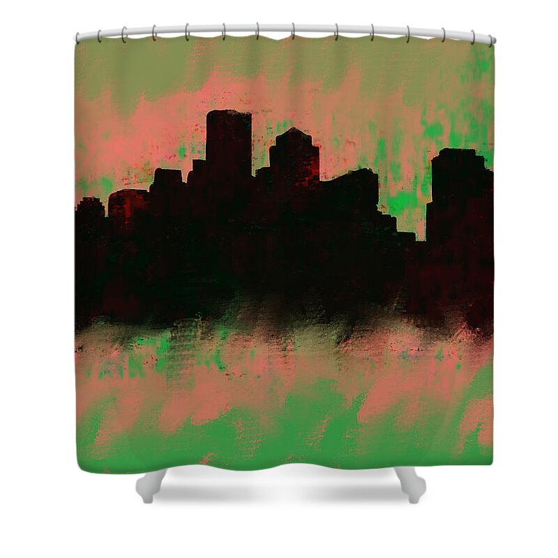 Boston Shower Curtain featuring the painting Boston Skyline Green by Enki Art