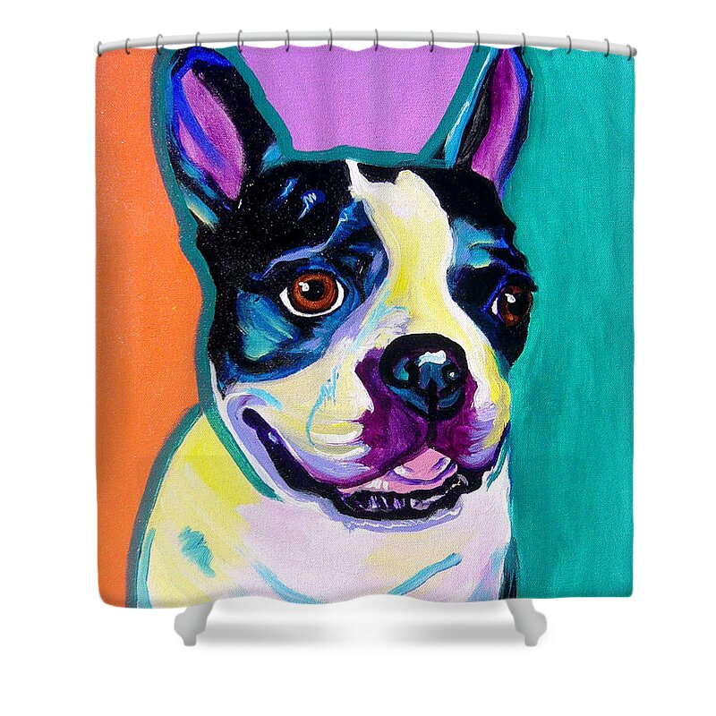 Boston Shower Curtain featuring the painting Boston Terrier - Jack Boston by Dawg Painter