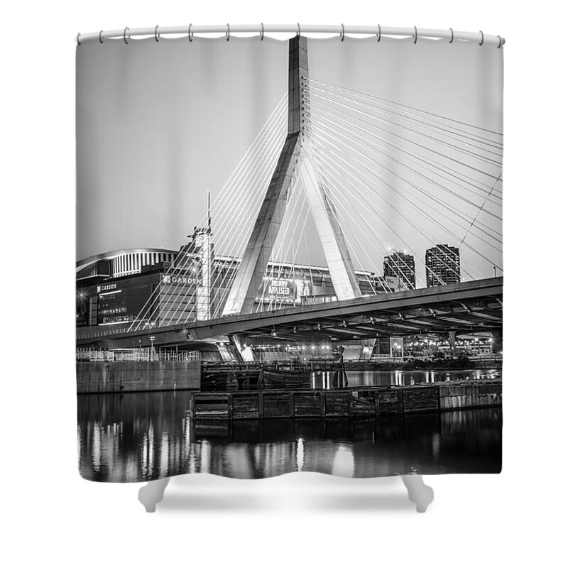 America Shower Curtain featuring the photograph Boston Zakim Bridge Black and White Photo by Paul Velgos