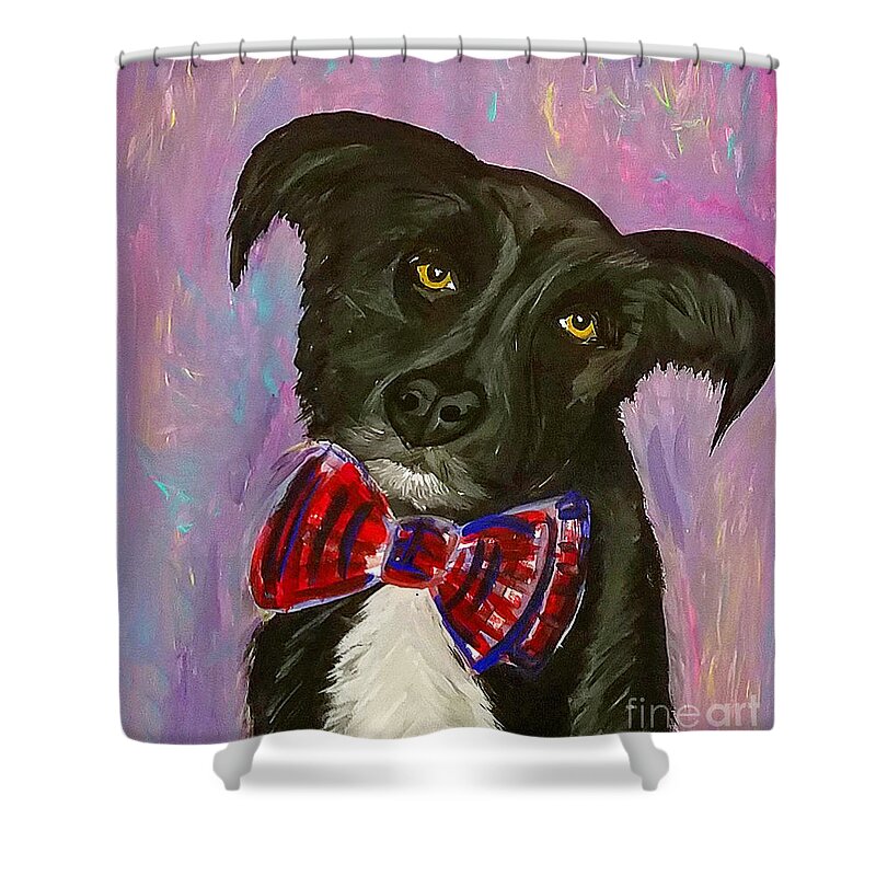 Dog Shower Curtain featuring the painting Bow Tie Boy by Ania M Milo