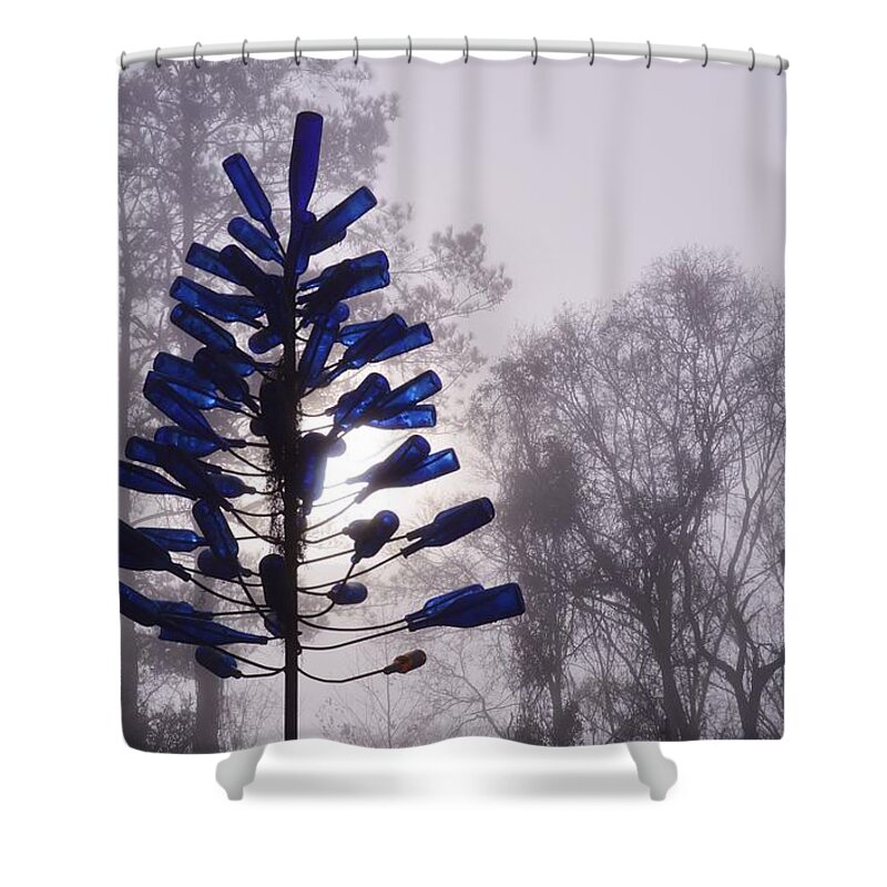 Bottle Tree And Fog Shower Curtain featuring the photograph Bottle Tree and Fog by Warren Thompson