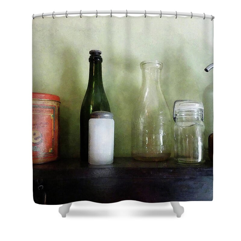 Cook Shower Curtain featuring the photograph Bottles and a Coffee Can by Susan Savad