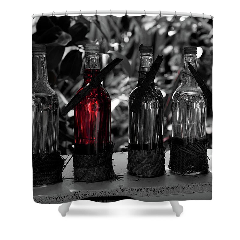 Eden Project Shower Curtain featuring the photograph Bottles in a Row No. 4 by Helen Jackson