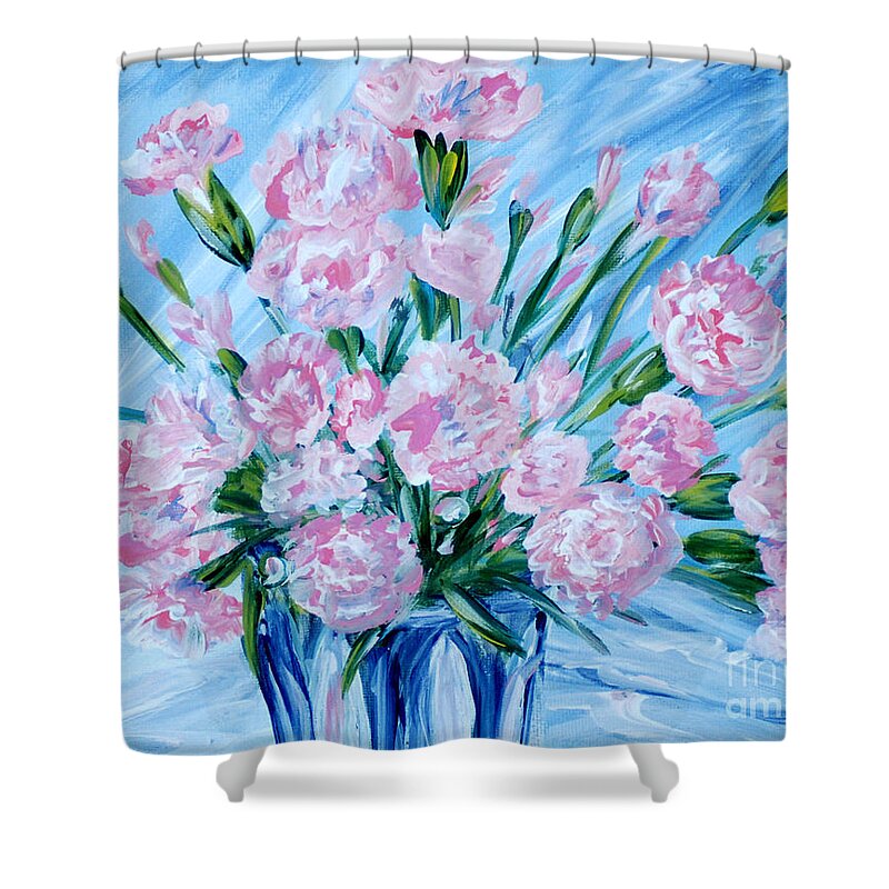 Best Buy Art Shower Curtain featuring the painting Bouguet of Carnations. Joyful Gift. Thank you Collection by Oksana Semenchenko