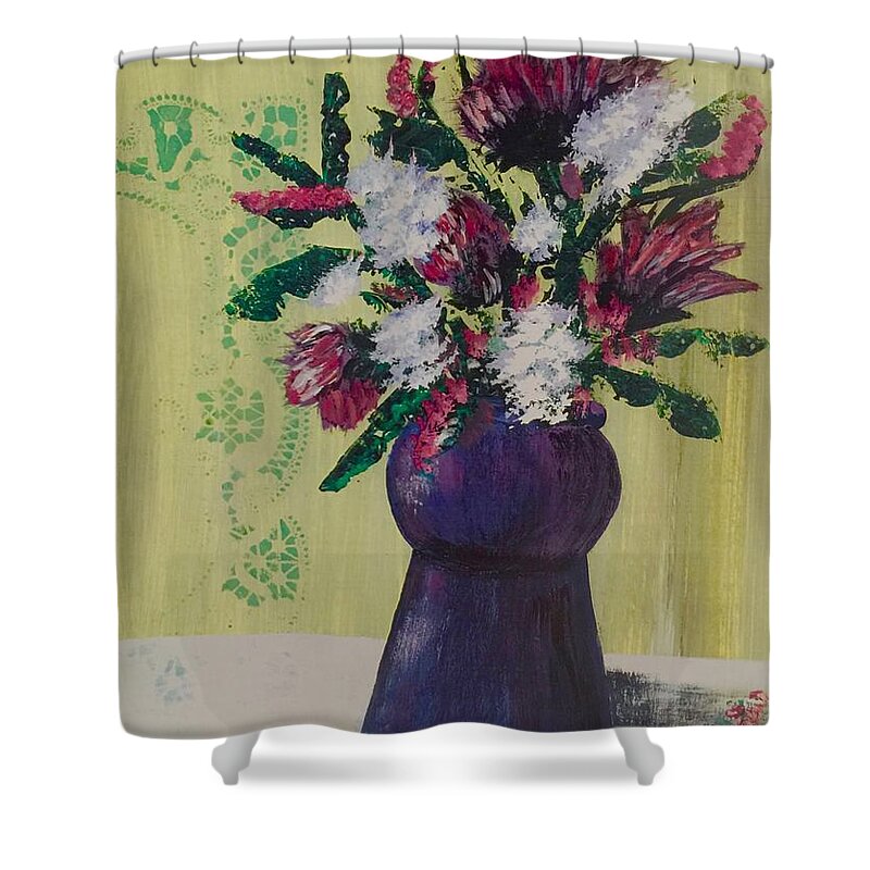 Flowers Shower Curtain featuring the painting Bouquet Next to Wallpaper by Kenlynn Schroeder