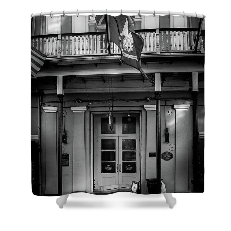 Fine Art New Orleans Shower Curtain featuring the photograph Bourbon Orleans Hotel In Black and White by Greg and Chrystal Mimbs