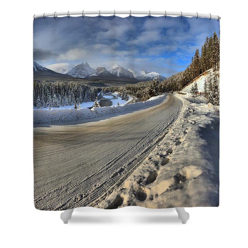 Morant Shower Curtain featuring the photograph Bow Valley Winter Wonderland by Adam Jewell