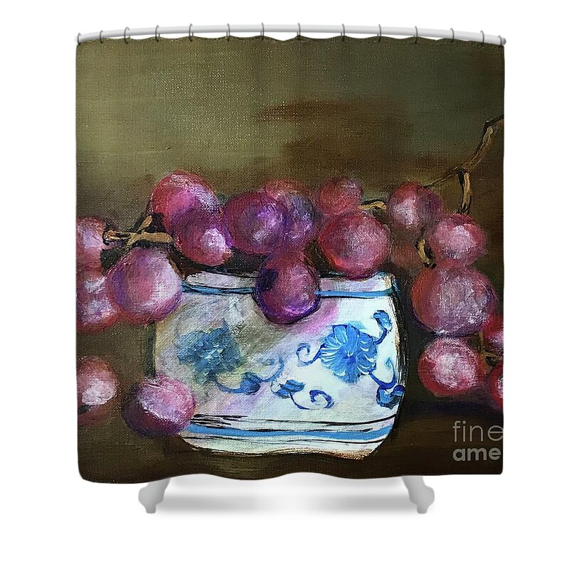 Original Art Work Shower Curtain featuring the painting Bowl of Grapes by Theresa Honeycheck