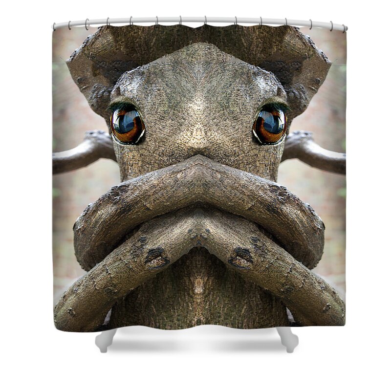 Wood Shower Curtain featuring the digital art Bowtruckle 6 by Rick Mosher
