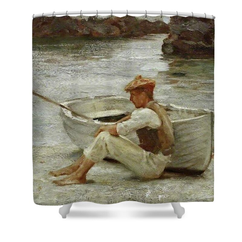 Boy Shower Curtain featuring the painting Boy and Boat by Henry Scott Tuke