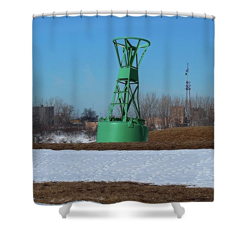 Green Shower Curtain featuring the photograph Boy Oh Buoy by Michiale Schneider