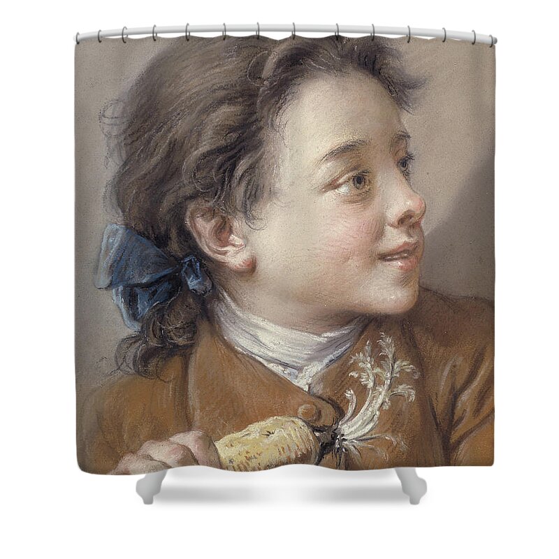 Boucher Shower Curtain featuring the pastel Boy with a Carrot, 1738 by Francois Boucher