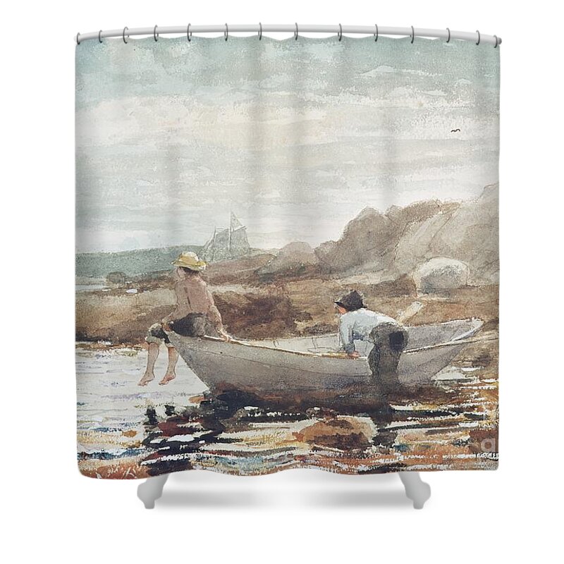 Boys On The Beach Shower Curtain featuring the painting Boys on the Beach by Winslow Homer
