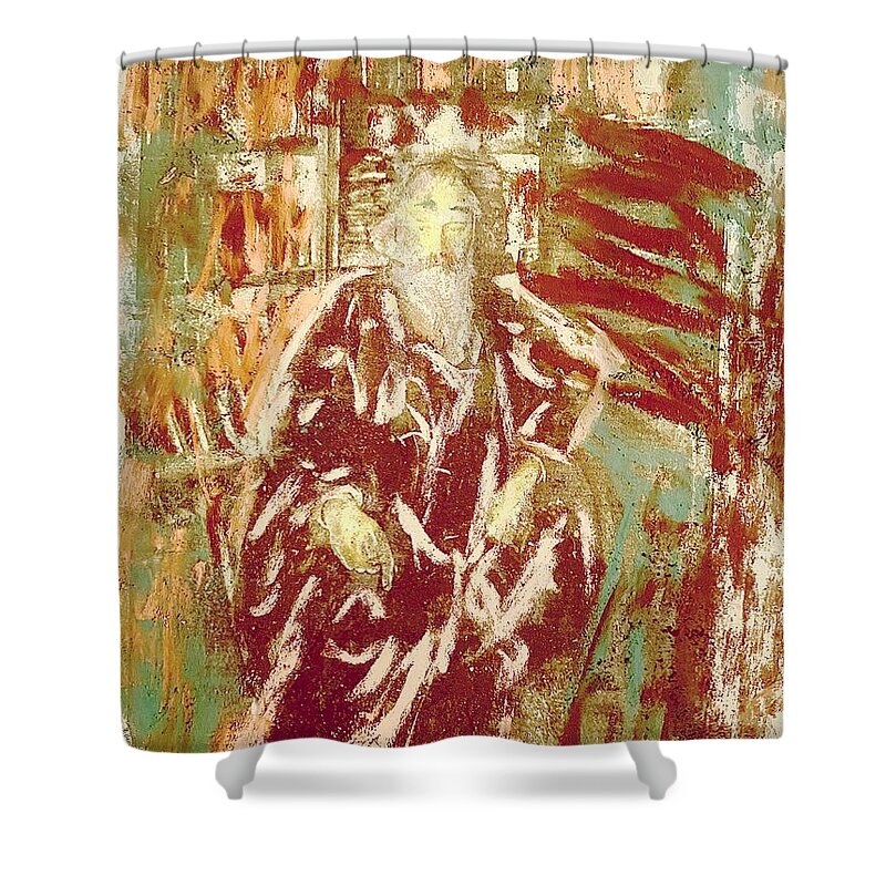 Johannes Brahms Paintings Shower Curtain featuring the drawing Brahms in his Study by Bencasso Barnesquiat