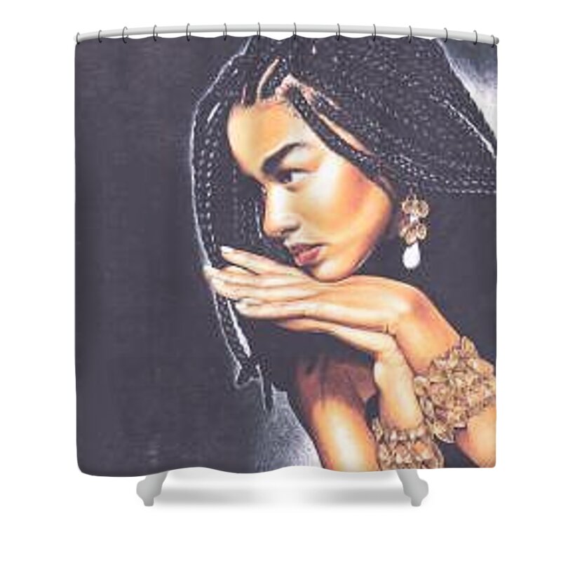 Woman W/folded Hands Shower Curtain featuring the drawing Braided Beauty by Chamar Cooper