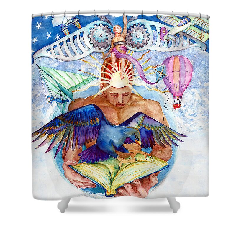 Brain Child Shower Curtain featuring the painting Brain Child by Melinda Dare Benfield
