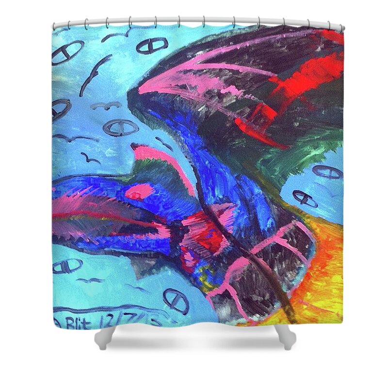 Birds Shower Curtain featuring the painting Brainwashed Bird by Andrew Blitman