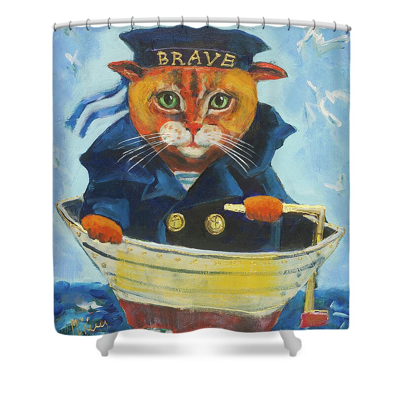 Cat Shower Curtain featuring the painting Brave by Maxim Komissarchik